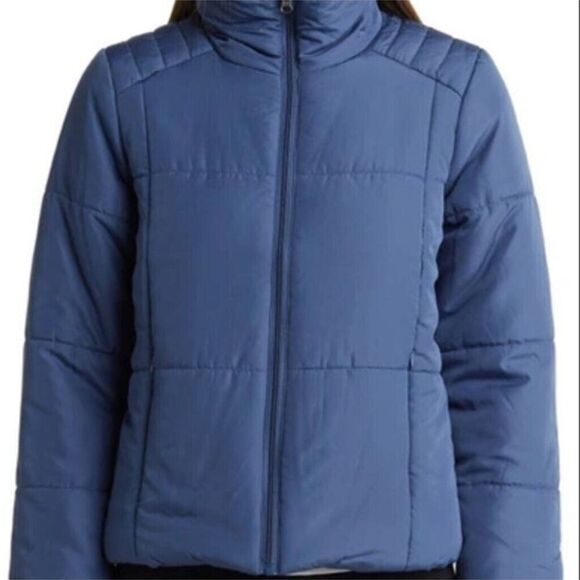 Z By Zella Women's Puffer Jacket Blue Small Full Zip Long Sleeve Mock Neck - Picture 2 of 9